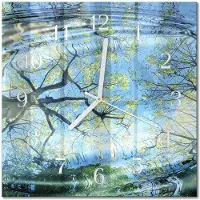 Drukarnia Piga Tulup Glasuhr Wanduhr Küchenuhr Echt-Glas 30x30 cm Modern Dekorativ Geräuschlos Weiße Zeiger - Bäume Wasser