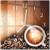 Drukarnia Piga Tulup Glasuhr Wanduhr Küchenuhr Echt-Glas 30x30 cm Modern Dekorativ Geräuschlos Weiße Zeiger - Kaffee