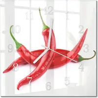 Drukarnia Piga Tulup Glasuhr Wanduhr Küchenuhr Echt-Glas 30x30 cm Modern Dekorativ Geräuschlos Weiße Zeiger - Chilischoten