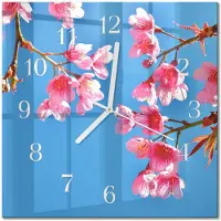 Drukarnia Piga Tulup Glasuhr Wanduhr Küchenuhr Echt-Glas 30x30 cm Modern Dekorativ Geräuschlos Weiße Zeiger - Blumen
