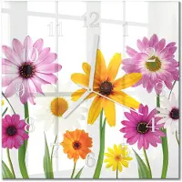 Drukarnia Piga Tulup Glasuhr Wanduhr Küchenuhr Echt-Glas 30x30 cm Modern Dekorativ Geräuschlos Weiße Zeiger - Blumen
