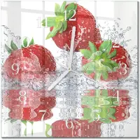 Drukarnia Piga Tulup Glasuhr Wanduhr Küchenuhr Echt-Glas 30x30 cm Modern Dekorativ Geräuschlos Weiße Zeiger - Erdbeeren