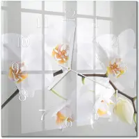 Drukarnia Piga Tulup Glasuhr Wanduhr Küchenuhr Echt-Glas 30x30 cm Modern Dekorativ Geräuschlos Weiße Zeiger - Orchidee
