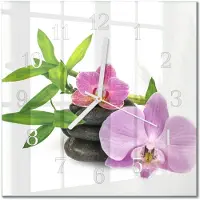 Drukarnia Piga Tulup Glasuhr Wanduhr Küchenuhr Echt-Glas 30x30 cm Modern Dekorativ Geräuschlos Weiße Zeiger - Orchidee