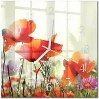 Drukarnia Piga Tulup Glasuhr Wanduhr Küchenuhr Echt-Glas 30x30 cm Modern Dekorativ Geräuschlos Weiße Zeiger - Mohnblumen