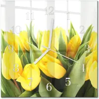 Drukarnia Piga Tulup Glasuhr Wanduhr Küchenuhr Echt-Glas 30x30 cm Modern Dekorativ Geräuschlos Weiße Zeiger - Tulpenblüten