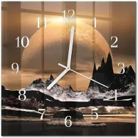 Drukarnia Piga Tulup Glasuhr Wanduhr Küchenuhr Echt-Glas 30x30 cm Modern Dekorativ Geräuschlos Weiße Zeiger - Gebirge