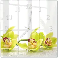 Drukarnia Piga Tulup Glasuhr Wanduhr Küchenuhr Echt-Glas 30x30 cm Modern Dekorativ Geräuschlos Weiße Zeiger - Orchidee
