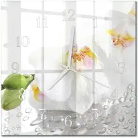 Drukarnia Piga Tulup Glasuhr Wanduhr Küchenuhr Echt-Glas 30x30 cm Modern Dekorativ Geräuschlos Weiße Zeiger - Orchidee