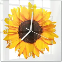 Drukarnia Piga Tulup Glasuhr Wanduhr Küchenuhr Echt-Glas 30x30 cm Modern Dekorativ Geräuschlos Weiße Zeiger - Sonnenblume