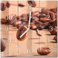 Drukarnia Piga Tulup Glasuhr Wanduhr Küchenuhr Echt-Glas 30x30 cm Modern Dekorativ Geräuschlos Weiße Zeiger - Kaffeebohnen
