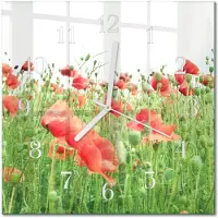 Drukarnia Piga Tulup Glasuhr Wanduhr Küchenuhr Echt-Glas 30x30 cm Modern Dekorativ Geräuschlos Weiße Zeiger - Mohnblumen