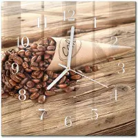 Drukarnia Piga Tulup Glasuhr Wanduhr Küchenuhr Echt-Glas 30x30 cm Modern Dekorativ Geräuschlos Weiße Zeiger - Kaffeebohnen