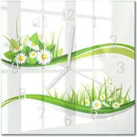 Drukarnia Piga Tulup Glasuhr Wanduhr Küchenuhr Echt-Glas 30x30 cm Modern Dekorativ Geräuschlos Weiße Zeiger - Gänseblümchen