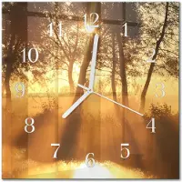 Drukarnia Piga Tulup Glasuhr Wanduhr Küchenuhr Echt-Glas 30x30 cm Modern Dekorativ Geräuschlos Weiße Zeiger - Bäume Nebel