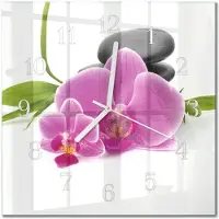 Drukarnia Piga Tulup Glasuhr Wanduhr Küchenuhr Echt-Glas 30x30 cm Modern Dekorativ Geräuschlos Weiße Zeiger - Orchidee