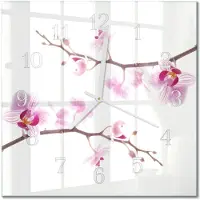 Drukarnia Piga Tulup Glasuhr Wanduhr Küchenuhr Echt-Glas 30x30 cm Modern Dekorativ Geräuschlos Weiße Zeiger - Orchidee