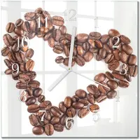 Drukarnia Piga Tulup Glasuhr Wanduhr Küchenuhr Echt-Glas 30x30 cm Modern Dekorativ Geräuschlos Weiße Zeiger - Kaffeebohnen