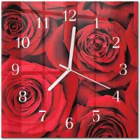 Drukarnia Piga Tulup Glasuhr Wanduhr Küchenuhr Echt-Glas 30x30 cm Modern Dekorativ Geräuschlos Weiße Zeiger - Rosen