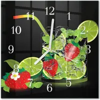 Drukarnia Piga Tulup Glasuhr Wanduhr Küchenuhr Echt-Glas 30x30 cm Modern Dekorativ Geräuschlos Weiße Zeiger - Erdbeere und Limette