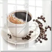 Drukarnia Piga Tulup Glasuhr Wanduhr Küchenuhr Echt-Glas 30x30 cm Modern Dekorativ Geräuschlos Weiße Zeiger - Tasse Kaffee