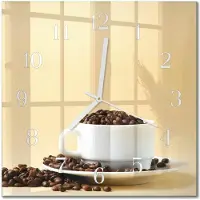 Drukarnia Piga Tulup Glasuhr Wanduhr Küchenuhr Echt-Glas 30x30 cm Modern Dekorativ Geräuschlos Weiße Zeiger - Kaffee