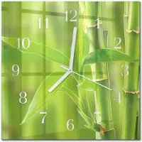 Drukarnia Piga Tulup Glasuhr Wanduhr Küchenuhr Echt-Glas 30x30 cm Modern Dekorativ Geräuschlos Weiße Zeiger - Bambuspflanze