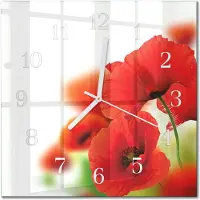 Drukarnia Piga Tulup Glasuhr Wanduhr Küchenuhr Echt-Glas 30x30 cm Modern Dekorativ Geräuschlos Weiße Zeiger - Mohnblumen