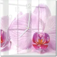 Drukarnia Piga Tulup Glasuhr Wanduhr Küchenuhr Echt-Glas 30x30 cm Modern Dekorativ Geräuschlos Weiße Zeiger - Orchidee