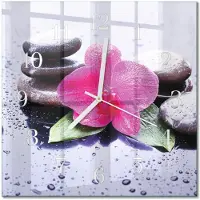 Drukarnia Piga Tulup Glasuhr Wanduhr Küchenuhr Echt-Glas 30x30 cm Modern Dekorativ Geräuschlos Weiße Zeiger - Orchidee