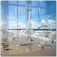 Drukarnia Piga Tulup Glasuhr Wanduhr Küchenuhr Echt-Glas 30x30 cm Modern Dekorativ Geräuschlos Weiße Zeiger - Möwen am Strand
