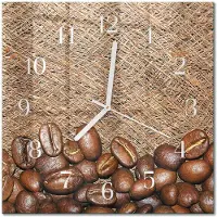 Drukarnia Piga Tulup Glasuhr Wanduhr Küchenuhr Echt-Glas 30x30 cm Modern Dekorativ Geräuschlos Weiße Zeiger - Kaffeebohnen