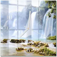 Drukarnia Piga Tulup Glasuhr Wanduhr Küchenuhr Echt-Glas 30x30 cm Modern Dekorativ Geräuschlos Weiße Zeiger - Wasserfall