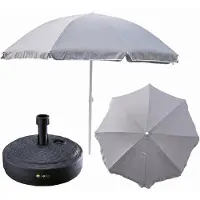 BOTLE Komplett-Set Sonnenschirm + Sonnenschirmständer für den Garten Material Polyester/Stahl/Polypropylen Farbe Grau Groß D 240cm H 230cm Rund Ständer Farbe anthrazit touristisch leicht bremsfunktion Moder