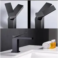 Markenlos Minimalistischer quadratischer schwarzer Wasserhahn, Mischbatterie für Küchenspüle, Warm- und Kaltwasserversorgung, Badezimmermischer,G