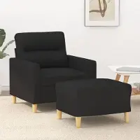 Markenlos Moderner schwarzer Sessel mit Hocker für das Wohnzimmer, kompakter 60 cm großer Sessel mit Hocker aus strapazierfähigem Stoff und dick gepolsterter Sitzfläche
