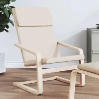 Markenlos Cremefarbener Relaxsessel aus Stoff mit Polsterung, Arm- und Rückenlehne, 59x82x98 cm, massiver Birkenholzrahmen, für Wohnzimmer, Leseecke und Lounge, inklusive Kissen