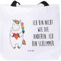 Mr. & Mrs. Panda Strandtasche Einhorn Herz - Weiß - Geschenk, Tragetasche, Tasche, Unicorn, Tote Bag, Lustig, Einhörner, Freundin, Einkaufstasche, Laptoptasche