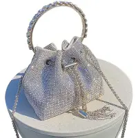 OEM Glitzernde Clutch-Tas, Zweisämmige Schultasche, Diamanten-Handtas, Zweisämmige Schultasche mit Rits, mit Glitzersteinen, für Feierlichkeiten, Freizeit, Date (Silber)