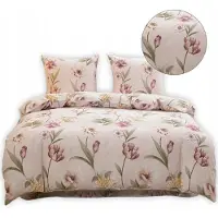 Cotton World Baumwolle world Bettwäsche Set 220x200cm Blumen Pink/Grün