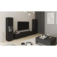 MINIO go for it , Wohnwand BRELA III, 3-teilig, TV Board mit Vitrine und Schrank, mit LED-Beleuchtung, 210 cm, Schwarz