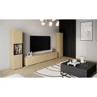 MINIO go for it , Wohnwand BRELA III, 3-teilig, TV Board mit Vitrine und Schrank, mit LED-Beleuchtung, 210 cm, geölte Eiche