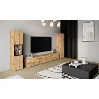 MINIO go for it , Wohnwand BRELA III, 3-teilig, TV Board mit Vitrine und Schrank, 210 cm, Eiche Wotan