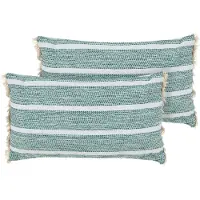 Beliani Gartenkissen 2er Set Olivgrün Polyester 30 x 50 cm Rechteckig Gestreift mit Fransen Skandinavischer Stil Outdoor Kissen