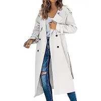 Markenlos Einfarbiger, langer Damen-Trenchcoat mit zweireihigem Verschluss, Revers, Gürtel und langen Ärmeln – winddichter Mantel für Herbst und Winter sowie für den Außenbereich