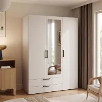 Idohome Kleiderschrank LORI mit Spiegel 145 cm, Regalen und Kleiderstange Kaschmir