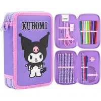 Hello Kitty Federmäppchen Mädchen Federtasche Gefüllt mit Schulsachen Buntstifte Filzstifte und Vieles Mehr Cinnamoroll Kuromi Sanrio Geschenk Idee (Mehrfarbig Kuromi)