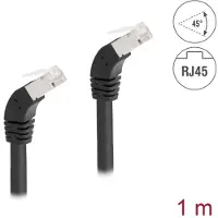 DeLOCK RJ45 Netzwerkkabel Cat.6A S/FTP 45° nach unten gewinkelt 1 m schwarz, 1 m, Cat6a, S/FTP (S-STP), RJ-45, RJ-45, Schwarz