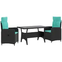 Syfax Outdoortisch-Set 3 stk. Schwarz und Türkis 120 x 70 x 66 cm