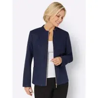 Sieh an! Blusenblazer SIEH AN "Blazer Blazer aus Veloursleder-Imitat", Damen, Gr. 46, blau (marine), Basic, Blazer Blusenblazer